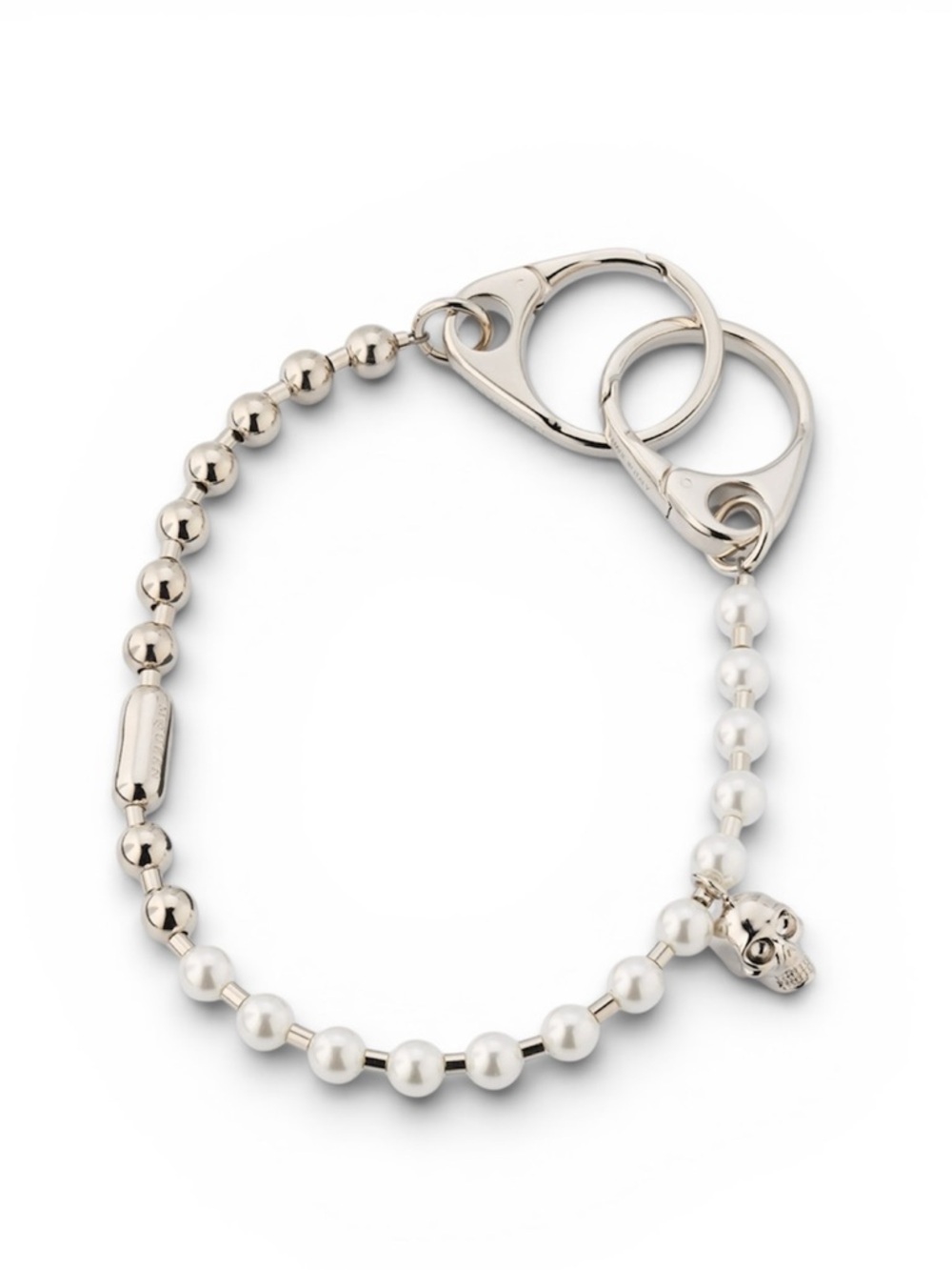 ALEXANDER MCQUEEN Skull and Pearl Chain Bag Charm or Necklace in Palladium